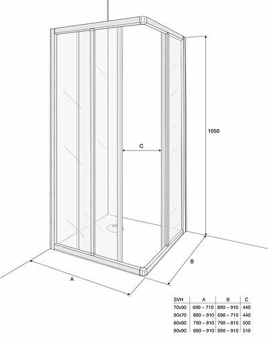 609581 IFO Душевая перегородка SVH NK, алюминиевый профиль, прозрачное стекло, SVH NK 900 x 700 Solid - Вид №1