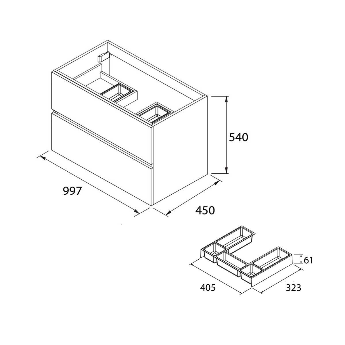 23308 SALGAR Мебель для умывальника FUSSION LINE 1000 ALSACIA с 2 ящиками 997 x 540 x 450 мм - Вид №4