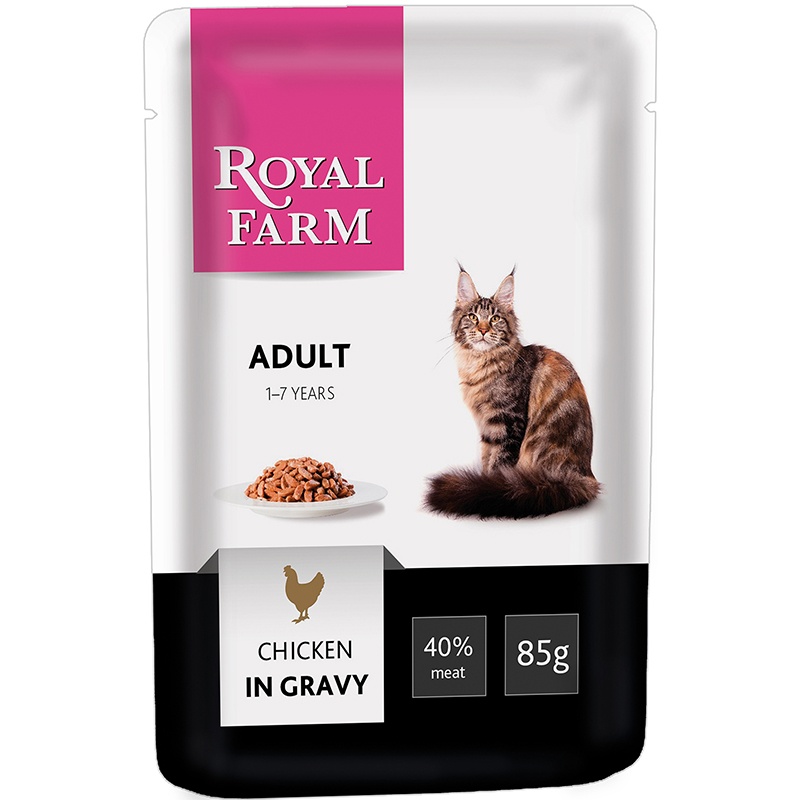 ПР0041265 Корм для кошек курица в соусе конс. пауч 85г ROYAL FARM 