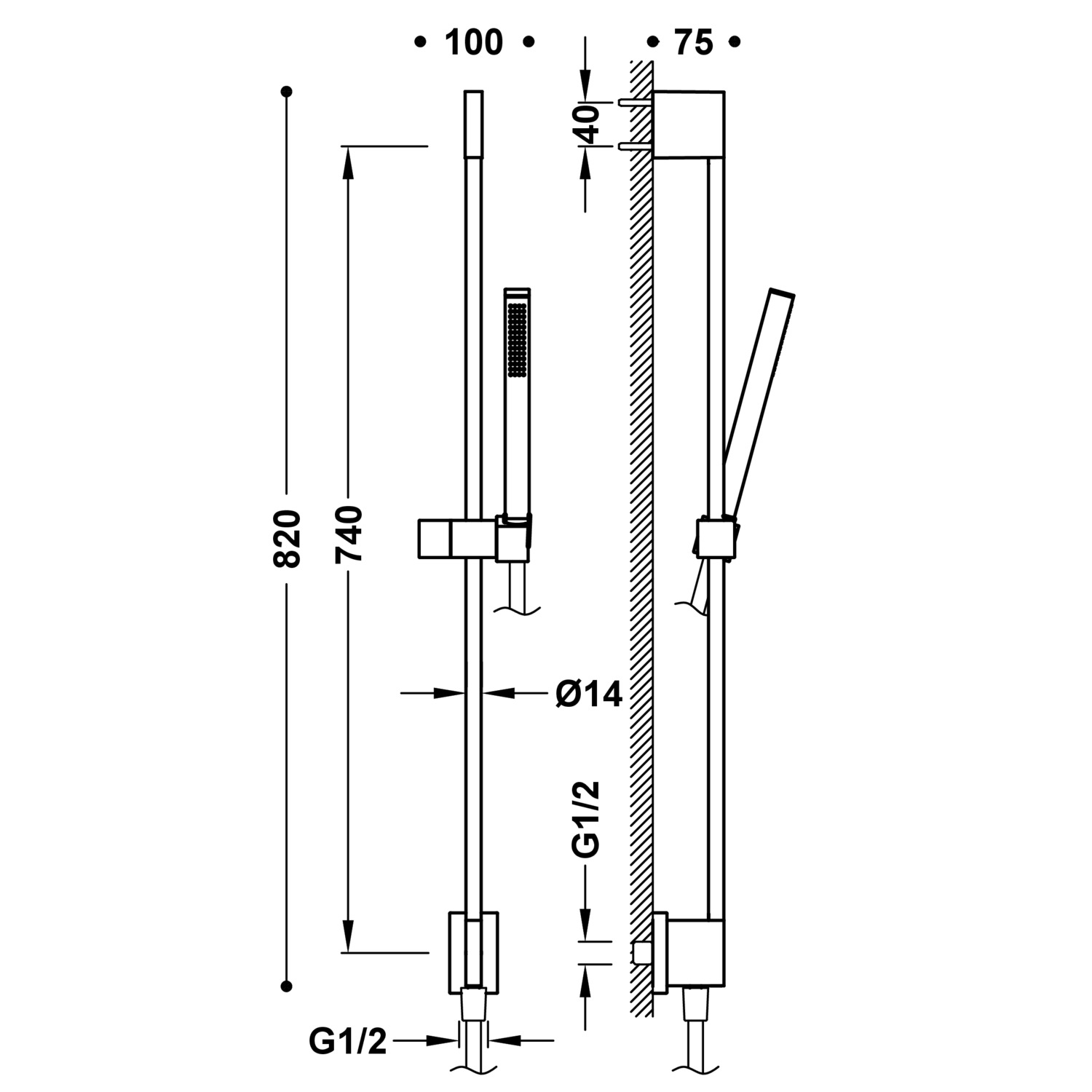 Комплект душевой планки с настенным водоснабжением-03493201AC TRES Showers - Вид №1