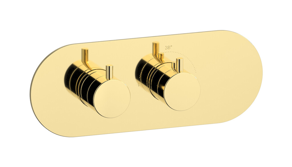 Комплект наружных частей термостата на 1 потребителей - горизонтальная овальная панель с ручками Kusasi WE ARE IB eua122iinmt Pale Gold Aqua