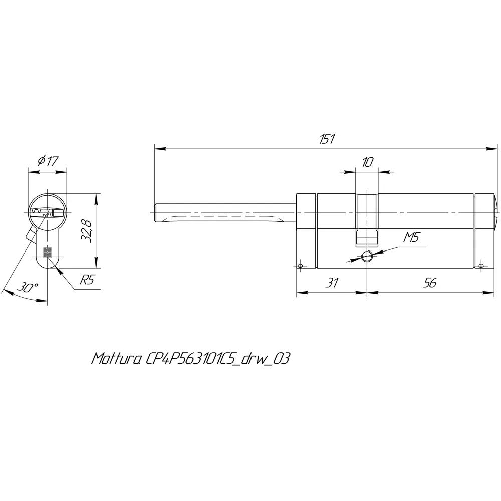 Цилиндр Mottura Champions Pro CP4P563101C5, 51x10x26 мм, ключ/шток, цвет матовый никель, без вертушки 82393145 STLM-2131690 - Вид №4