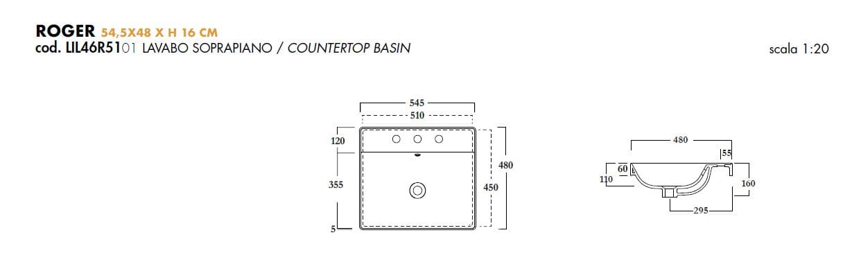 Керамическая прямоугольная встраиваемая раковина Olympia Ceramica Roger ARCH-00085717 - Вид №2