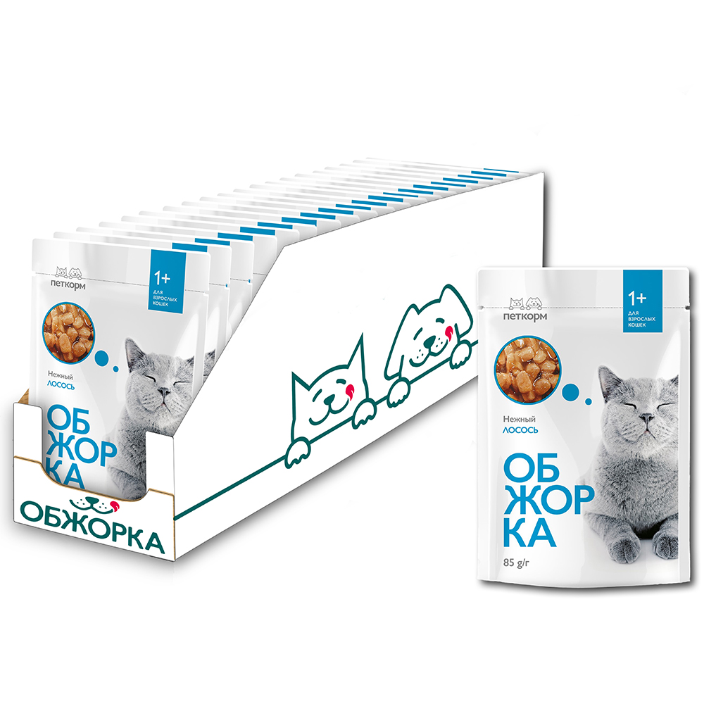 ПР0051890*24 Корм для кошек кусочки в соусе с лососем пауч 85г (упаковка - 24 шт) ОБЖОРКА 
