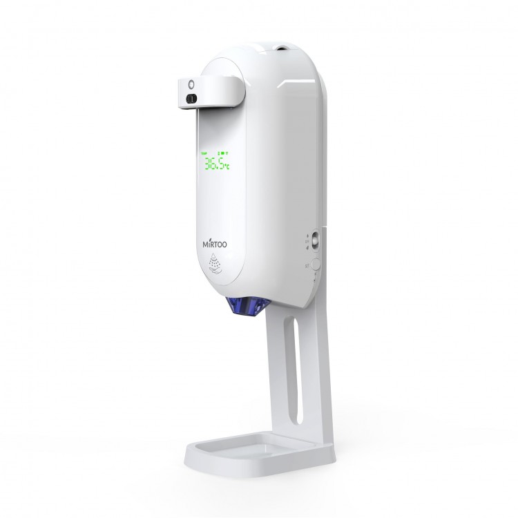 002TM MIRTOO Автоматический дозатор спрей MIRTOO 002TM для антисептика с бесконтактным термометром с поддоном емкость 1100 мл белый  - Вид №1