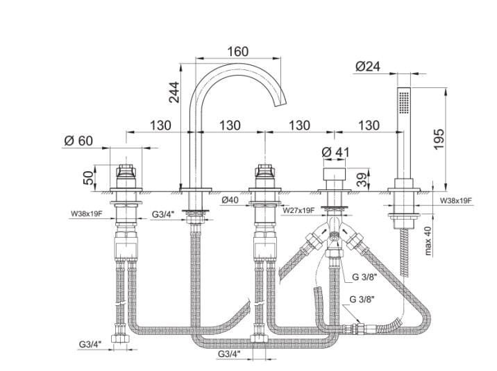 Набор для ванны с 5 отверстиями и ручным душем ABOUTWATER AL/23 ARCH-00149429 - Вид №2