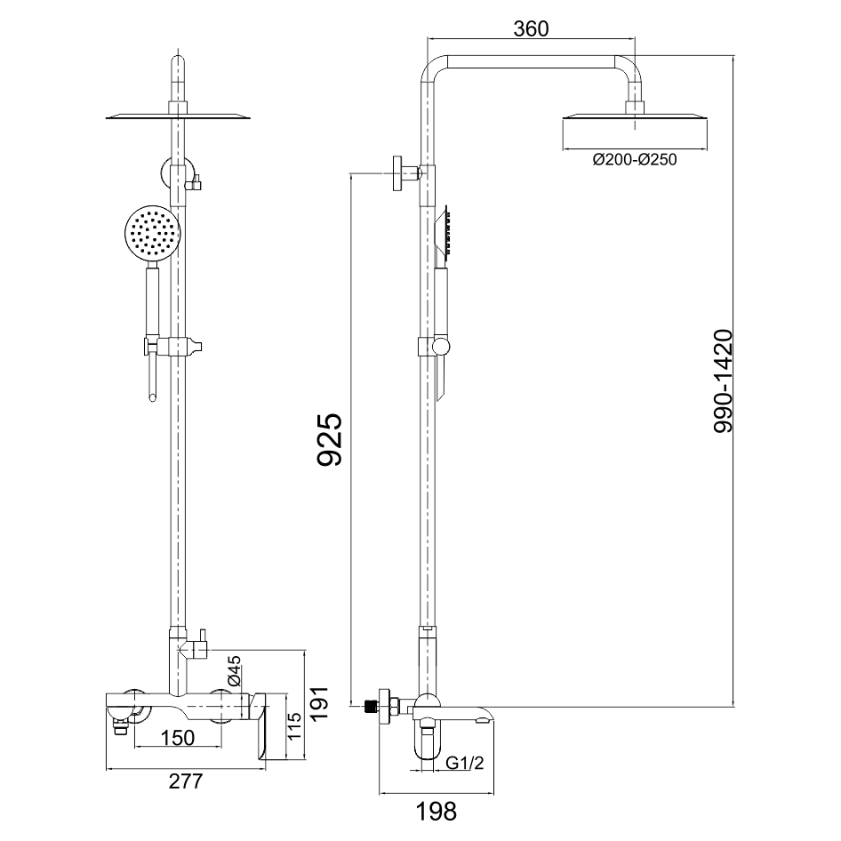 Душевая система MELANA-610605 Paola Hi-tech нерж.сталь, с тропическим душем, лейкой F610605 - Вид №2