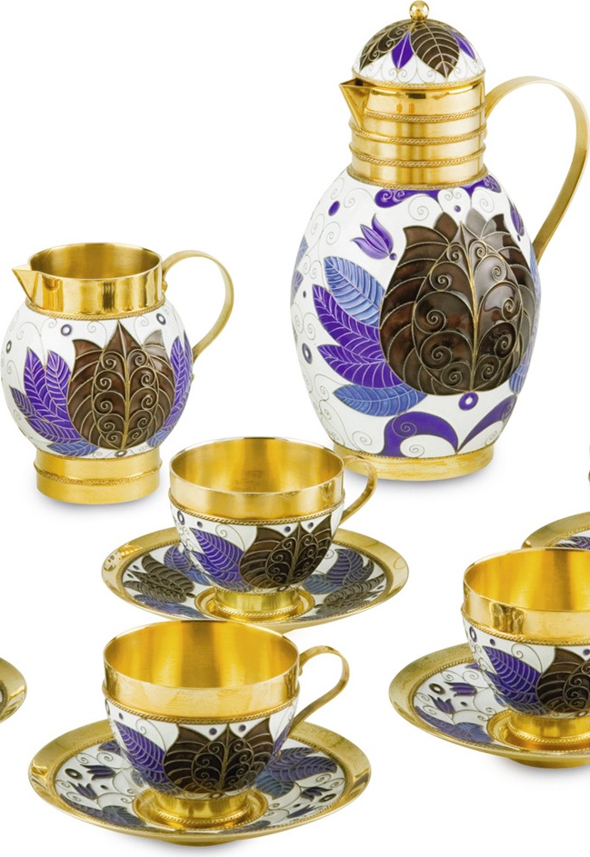 10666711 Русские самоцветы Сеpвиз кофейный Русские самоцветы на 6 персон 22 предмета, серебро 925 Серебро 925 