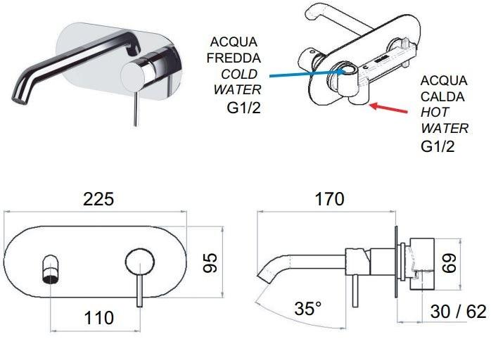 Remer Rubinetterie Смеситель для раковины настенный, однорычажный, с тарелкой X style X 15 - Вид №2
