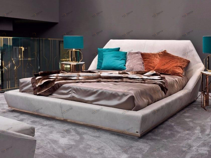 Longhi Двуспальная кровать из кожи с обитым изголовьем Loveluxe W 815