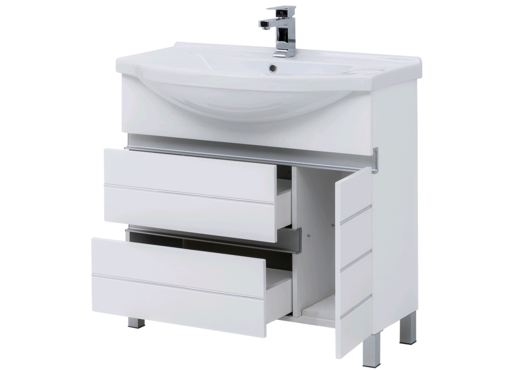 Тумба с раковиной Aquanet Доминика 90 L белый (раковина Эльбрус) 0023840700168865 - Вид №3