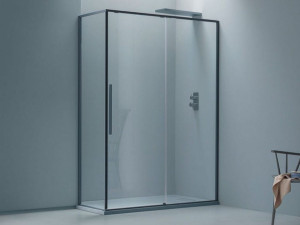 Угловая душевая кабина с раздвижной дверью и фиксированной стороной