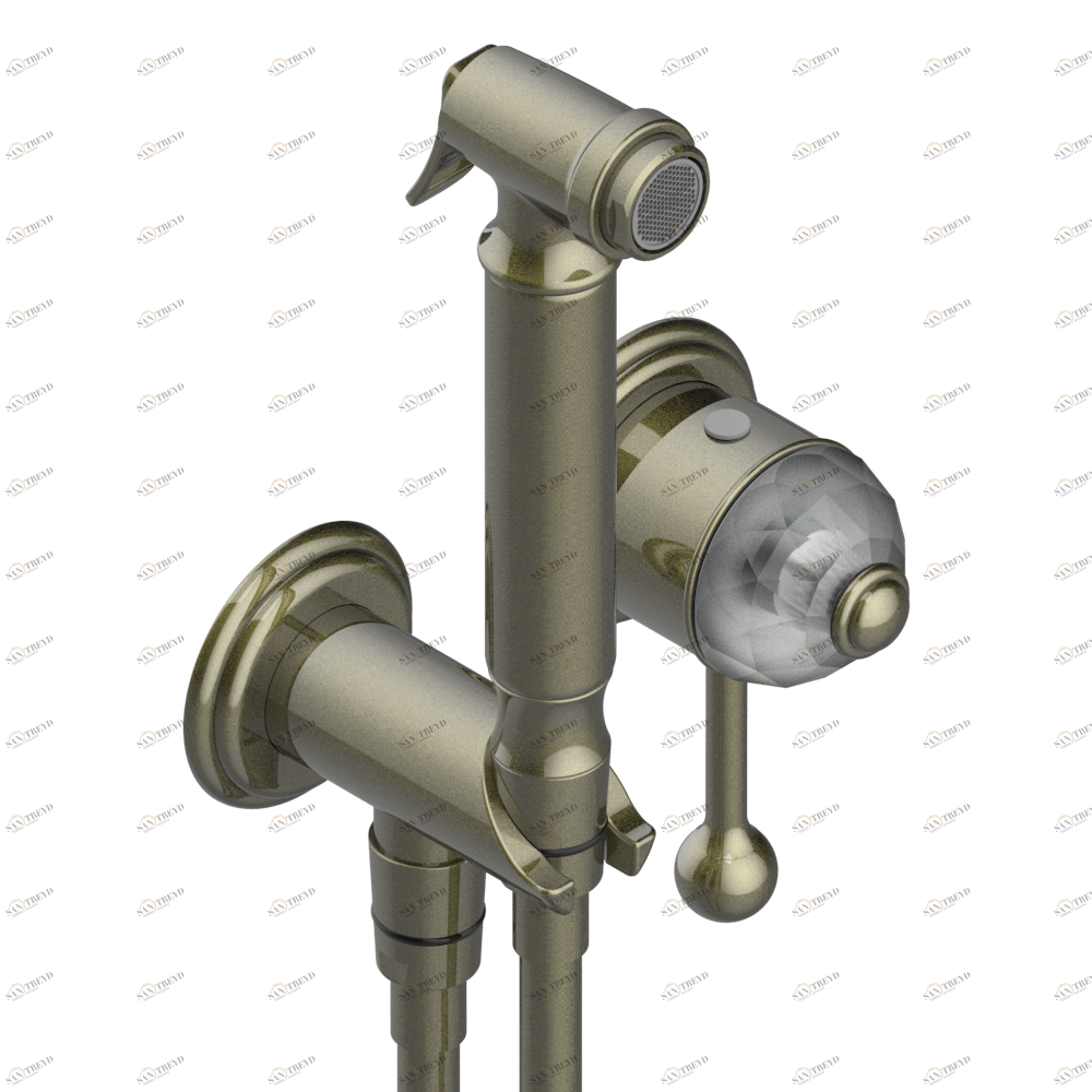 U4F-5840/MBG Комплект для душа, включающий смеситель, армированный шланг 1 м 25 см, ручной душ с курковым распылителем, выход из стены и предохранительный запорный клапан Thg-paris Duomo с хрусталём Бронза U4F 5840/MBG CAT.D