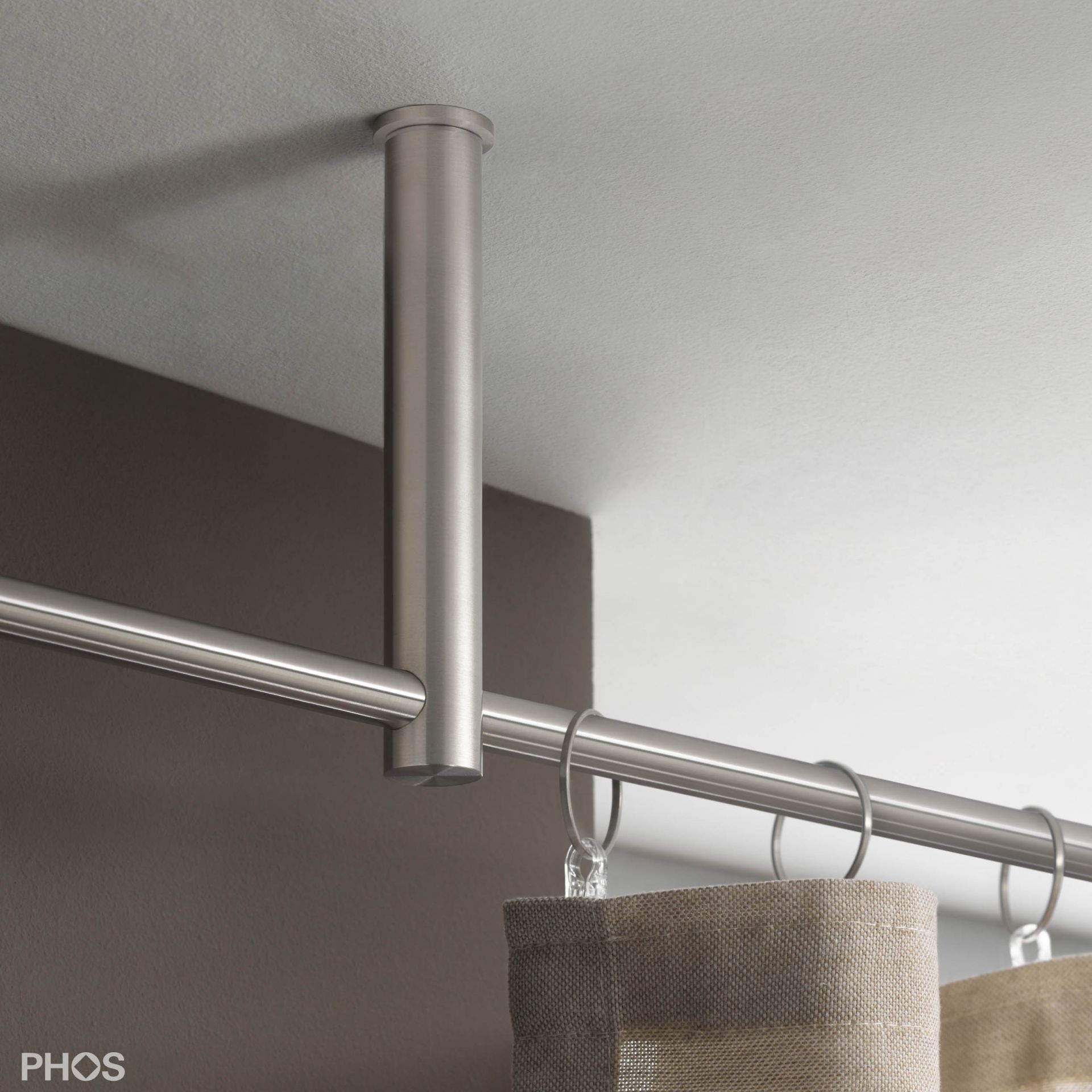 VS20-140-4000-D Комплект карнизов: 400 см с 2 держателями и 1 держателем карниза в качестве центральной опоры (большое расстояние от потолка) PHOS  - Вид №1