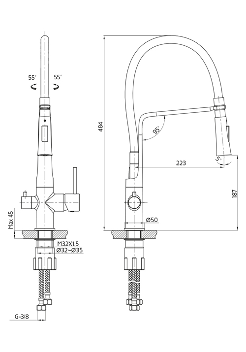 1382001 Кухонный Смеситель Verge Black С Посудомоечной Машиной Вниз ... Hafa  Черный  - Вид №1