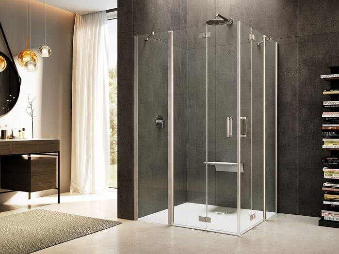 Стеклянная угловая душевая кабина с распашной дверью Provex Industrie ARCH-00092204