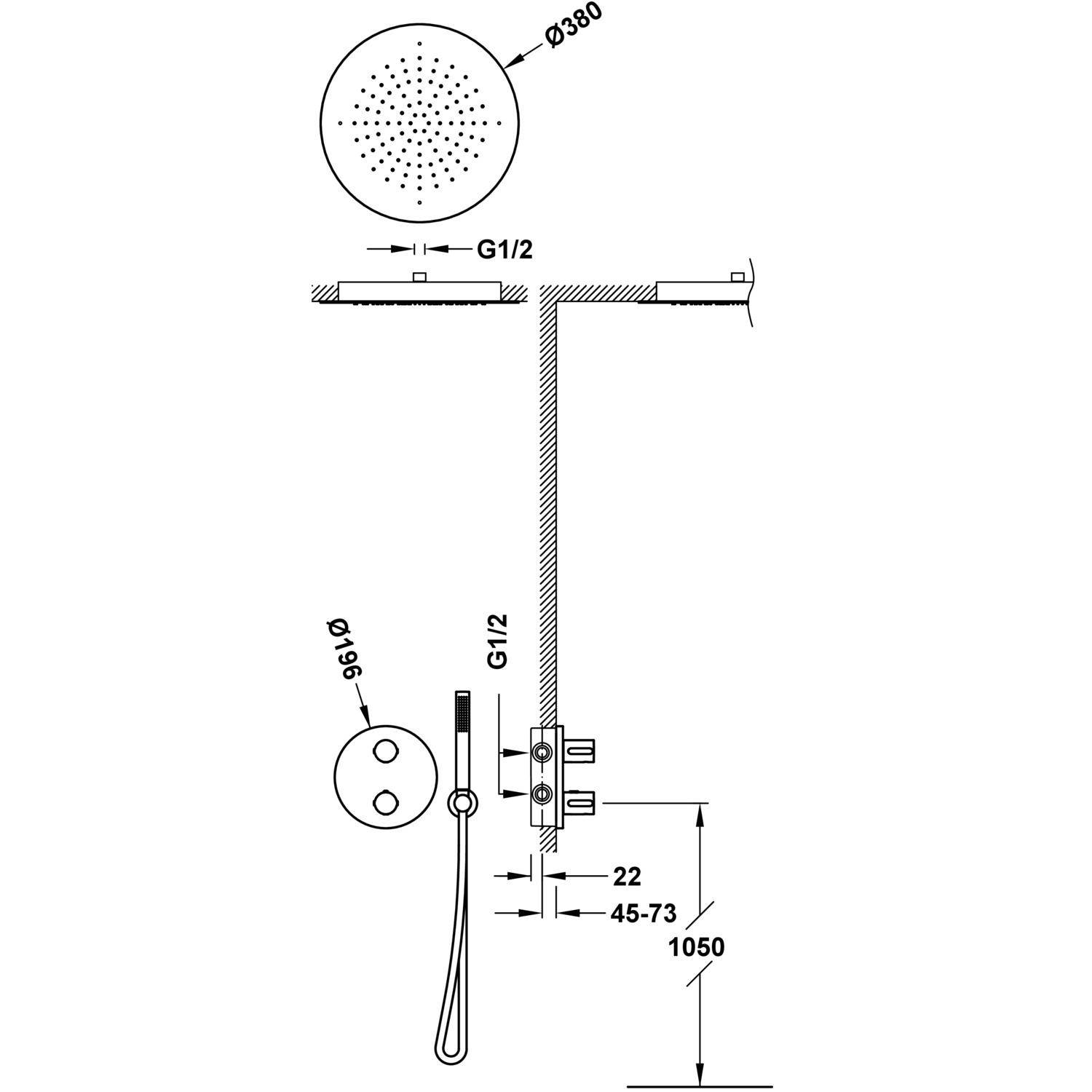 Комплект 2-ходовых скрытых термостатических кранов Therm-box Therm-box для душа-26225005OP TRES Thermostatic - Вид №1