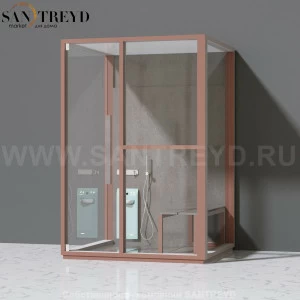 Effegibi H MEDIUM LO81030001 Комбинированная баня: хаммам и душ. Установка: к стене. Правая дверь. Мощность: 3 кВт макс. Размеры: длина 152 см, ширина 102 см. Отделка: матовый лакированный коричневый аллюминий и темный ламинат из керамогранита.