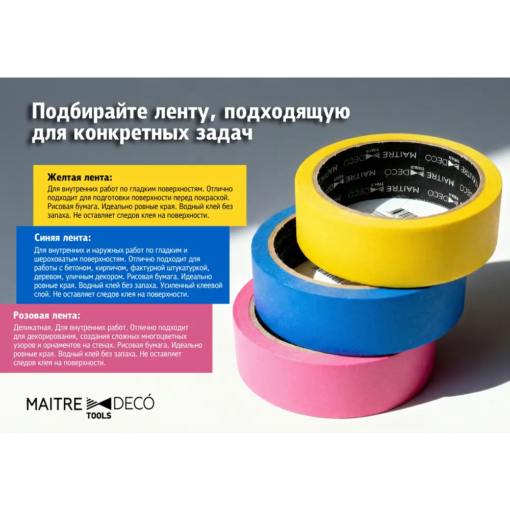 Лента малярная Maitre Deco Tools 24 мм х 25 м цвет розовый STLM-2173919 - Вид №2