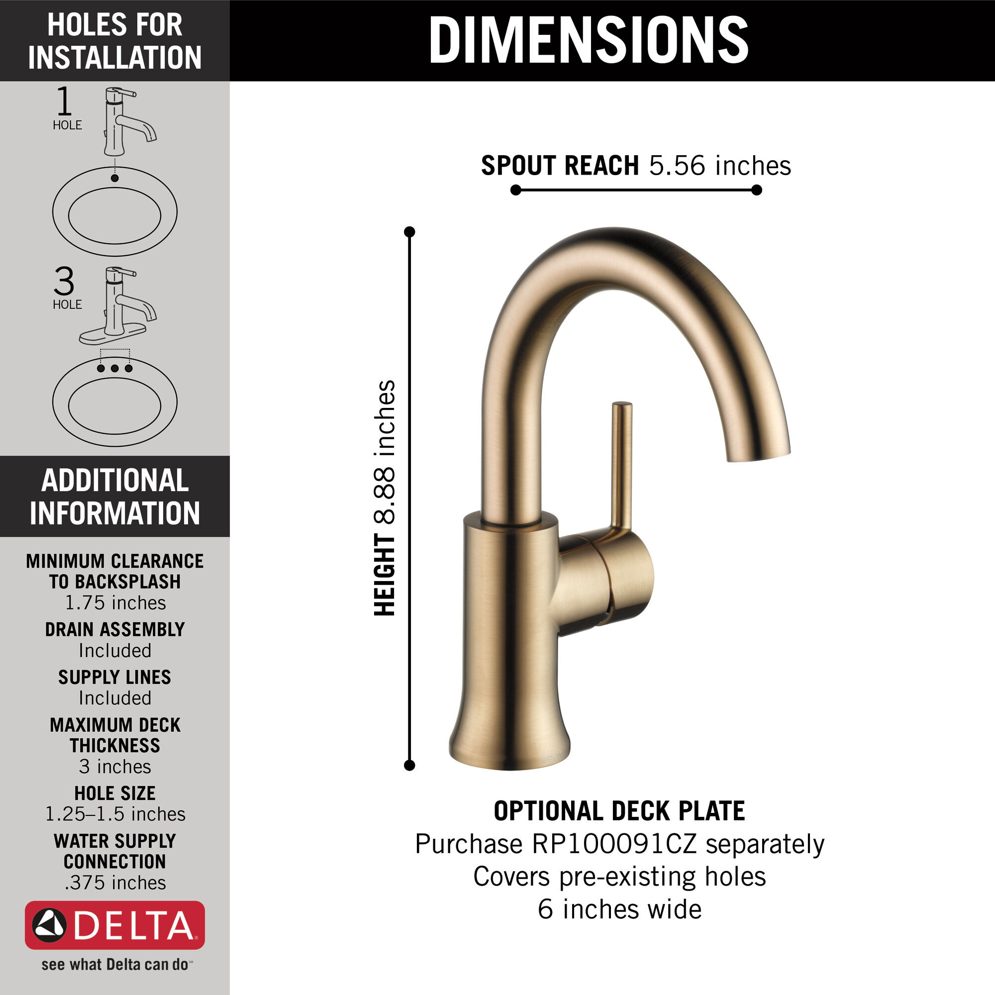 559HA-CZ-DST Смеситель для ванной с высокой дугой с одной ручкой Delta Faucet Trinsic Шампанское бронза  - Вид №1