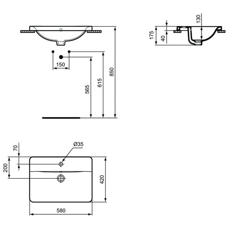 E504401 Раковина 58х42 см Ideal Standard CONNECT - Вид №1