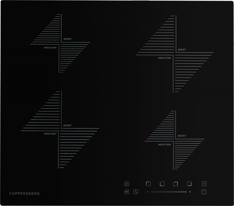 ICS 604 Индукционная, индукционная варочная поверхность стеклокерамическая,ширина 60 см, 2 зоны 1,5 квт(booster 2 квт), 2 зоны 2 квт(booster 3 квт),электронное сенсорное управление + слайдер, 5 цифровых дисплев, 9 уровней мощности,автоматическое отключени Santreyd 