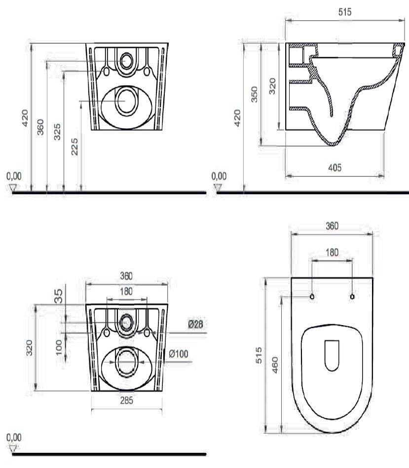 Керамический подвесной туалет без бриды Ercos Surf ARCH-00030017 - Вид №2