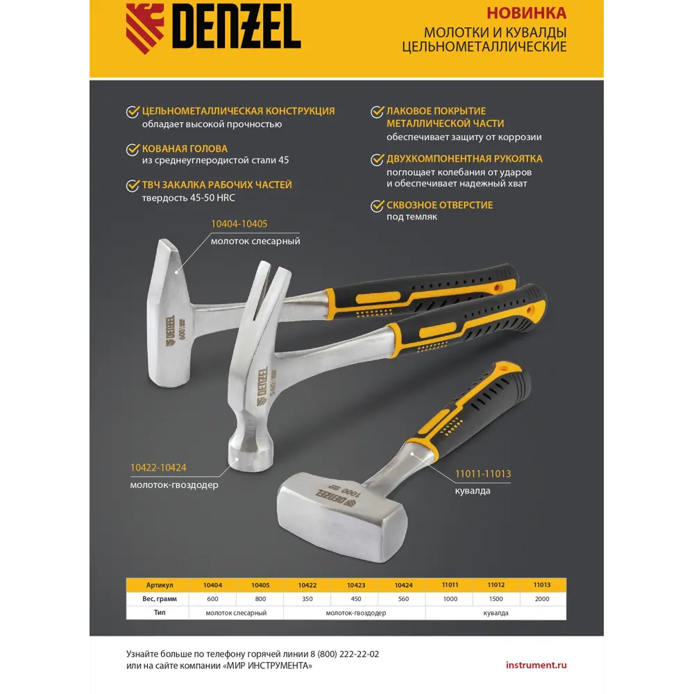 Молоток слесарный DENZEL с прорезиненной рукояткой 800 г 89365363 STLM-0839472 - Вид №6