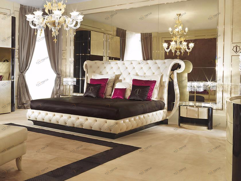 Turri Двуспальная кровать с обивкой из кожи с тафтинговым изголовьем Couture sun-id-1386297
