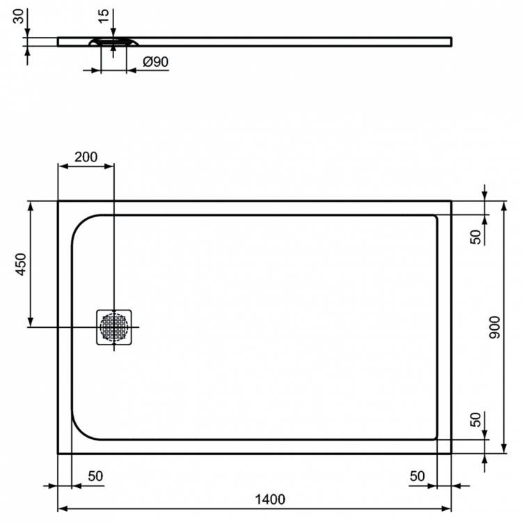 K8256FS Душевой поддон 140х90 см Ideal Standard ULTRAFLAT S  - Вид №2