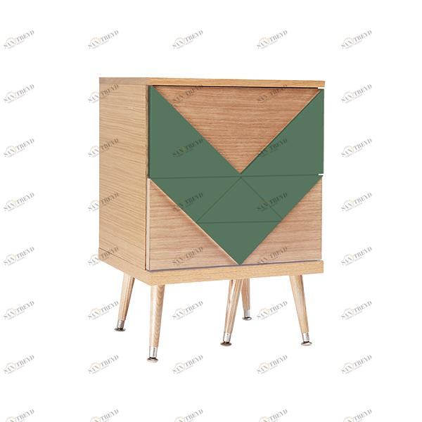 Прикроватная тумбочка с 2 ящиками кейл Woo Twins WOODI  00-3965948 Бежевый;зеленый 