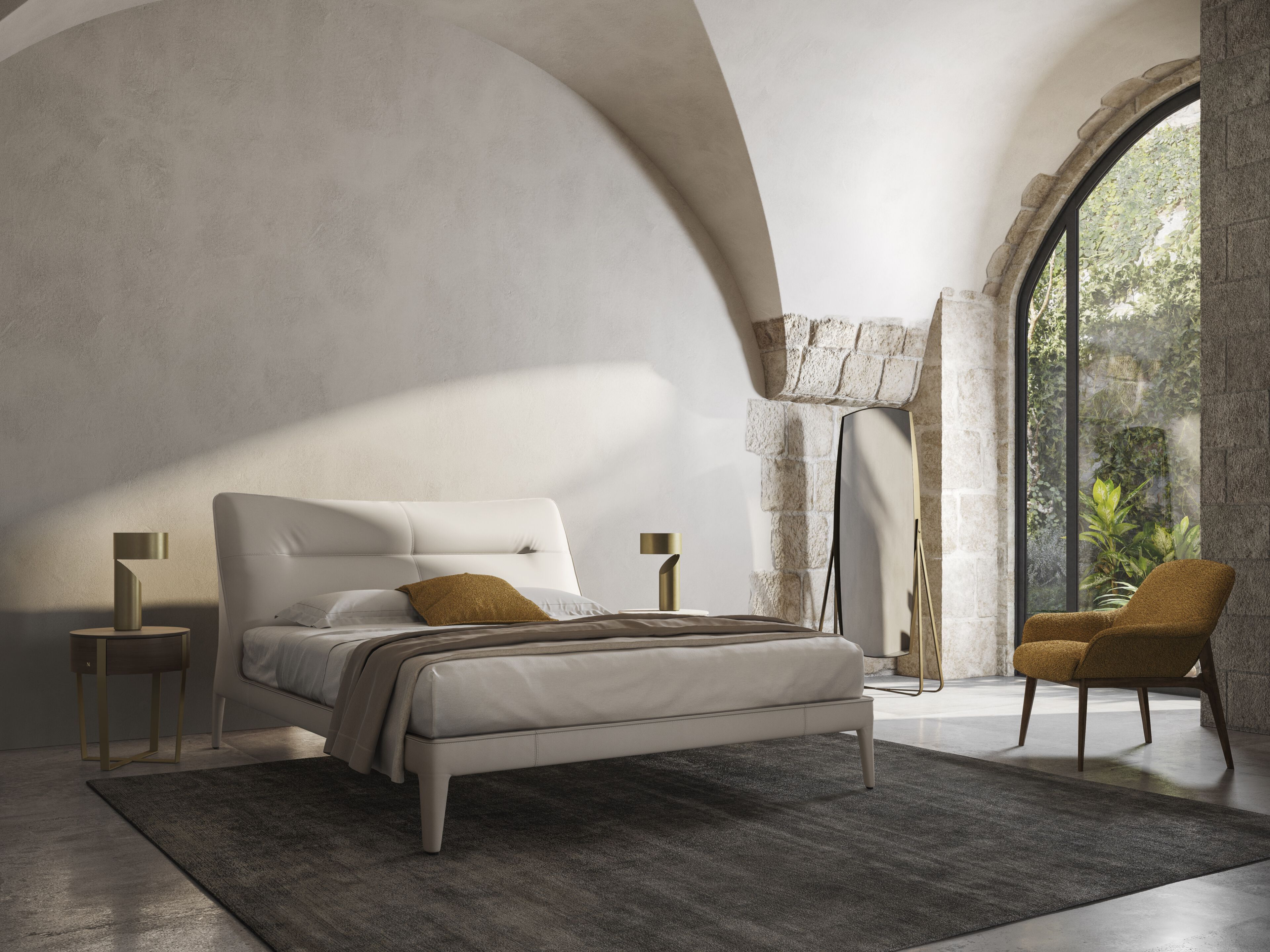 Односпальная кровать из кожи и ткани с мягким изголовьем Natuzzi Italia VENERE ARCH-00099888 - Вид №2