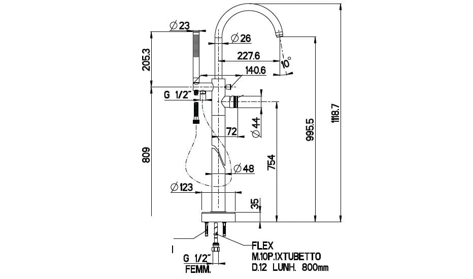 Однорычажный смеситель для ванны с ручным душем Gaia Mobili Complements ARCH-00036710 - Вид №2