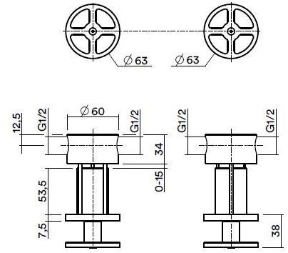 Quadrodesign Группа из 2 смесителей открытого / закрытого типа со смешиванием Valvola02 20 63v - Вид №6