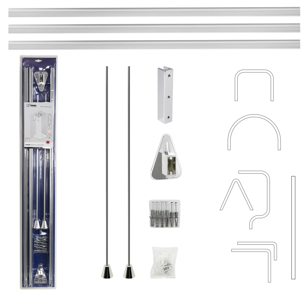 GFmark - Карниз в ванную угловой, универсальный, хромированный, с гибкой перекладиной, код: 100012 