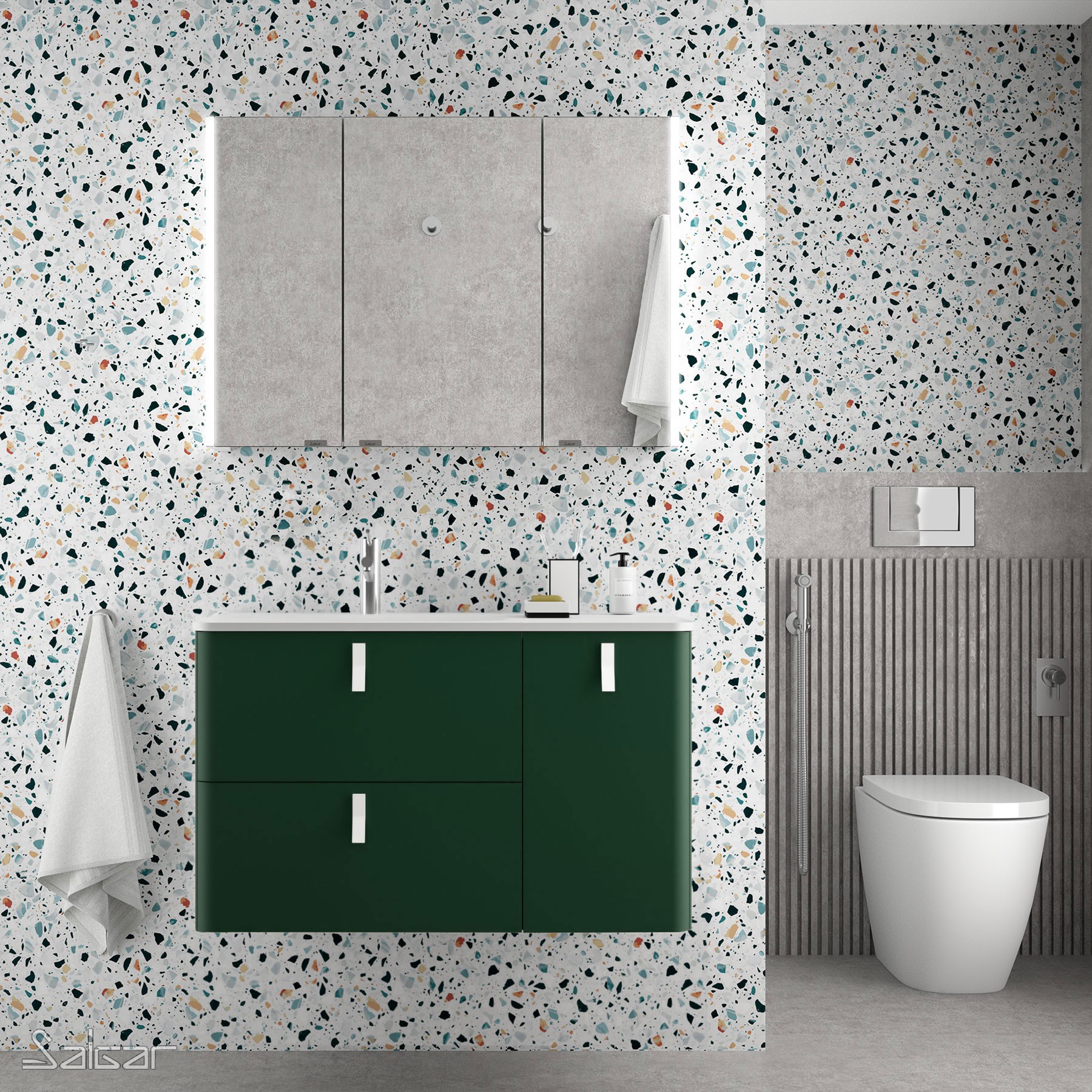 83119 SALGAR Мебель для умывальника UNIIQ 900 ROYAL GREEN правая 1 дверца и 2 ящика с мягким закрыванием 897 x 540 x 450 мм 
