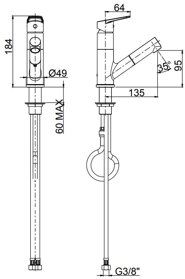Rubinetterie Frattini Смеситель для раковины, однорычажный, с вытяжным душем Espresso sun-id-1460295 - Вид №1