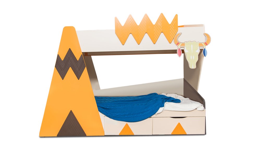 Кровать детская двухъярусная левая "Апачи" МАНДАРИН АПАЧИ 178642 Оранжевый;молочный Santreyd  - Вид №1