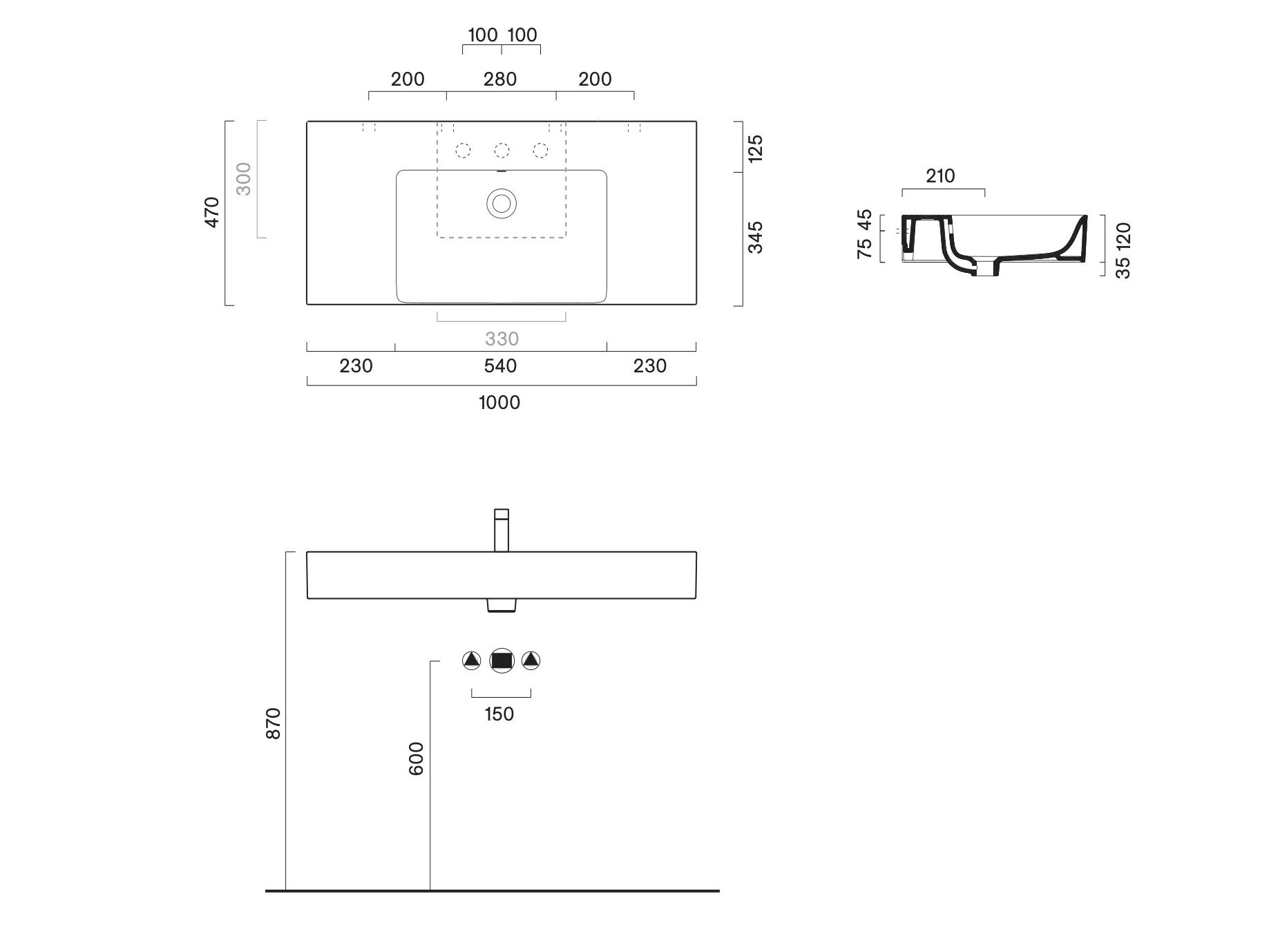 Прямоугольная раковина с переливом и столешницей CERAMICA CATALANO премиум ARCH-00070236 - Вид №2
