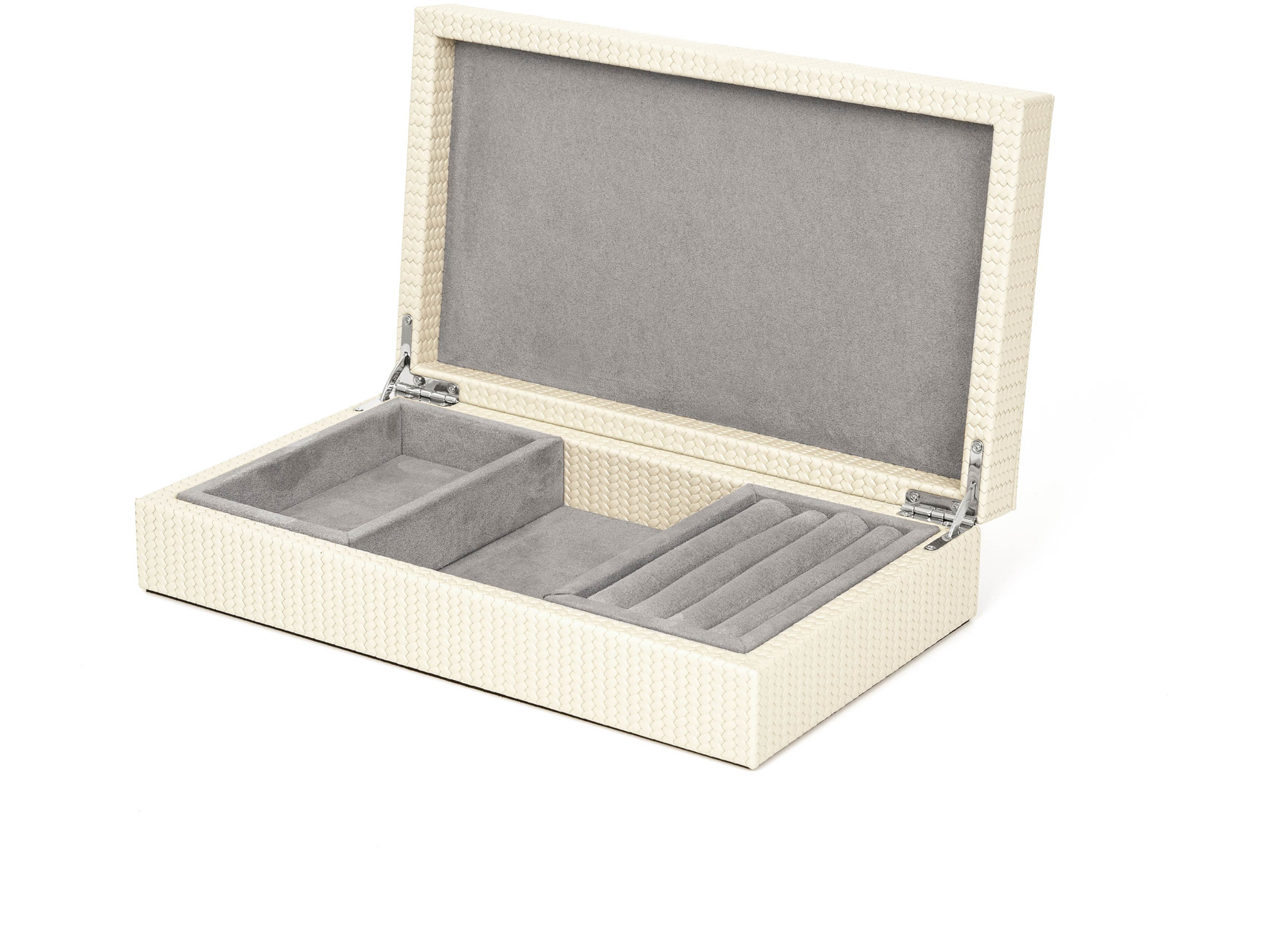 Кожаная шкатулка для драгоценностей - 34,5X24,6XH12 см / тканая кожа_кремовый