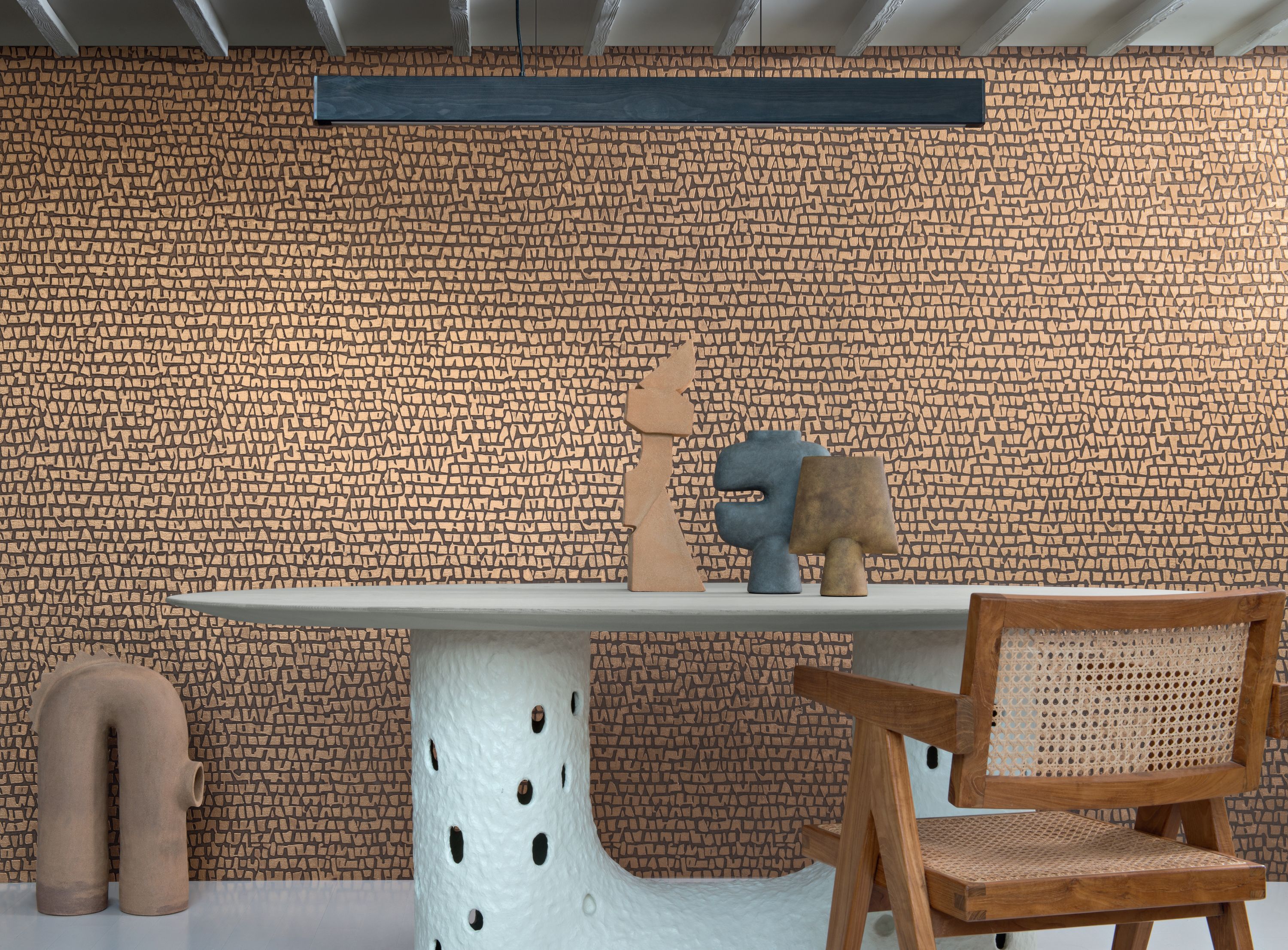 Льняная настенная ткань с графическим рисунком Casamance Linora ARCH-00086574 - Вид №1