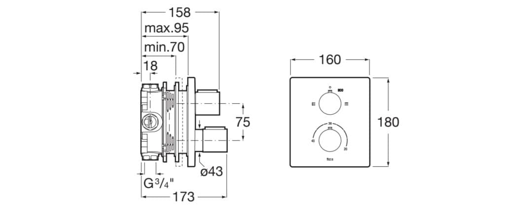 Термостатический встраиваемый смеситель для душа Roca T-2000 ARCH-00099744 - Вид №2