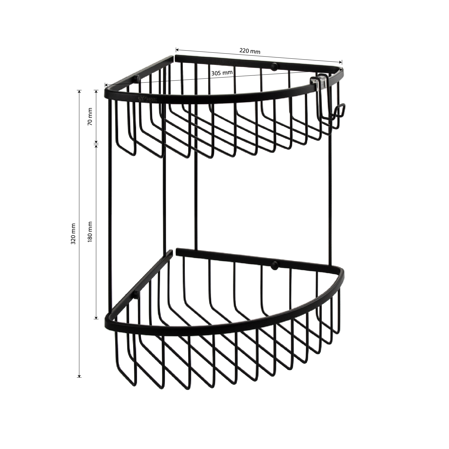 GFmark - Полочка угловая, овальная, двойная 22 см решетка под МЕДЬ, код: 77258  - Вид №3