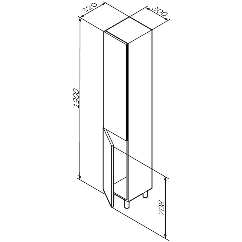 M90CSR0306WG шкаф-колонна напольный правый 30 см двери push-to-open цвет: белый глянец AM.PM Gem - Вид №4