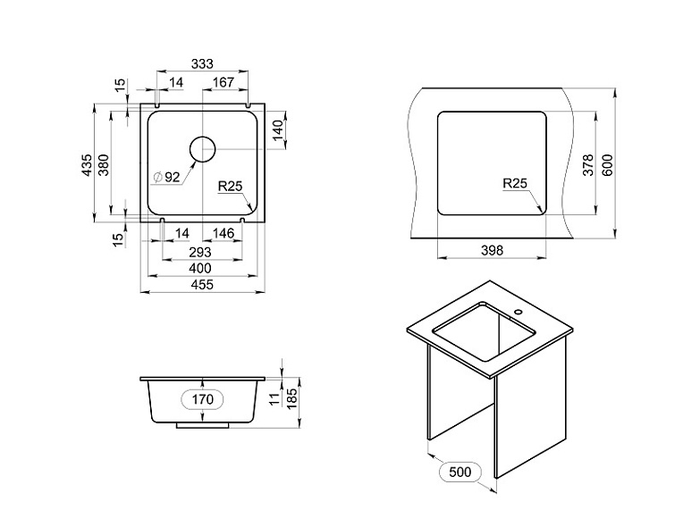3801, АЛЮМИНИУМ, кухонная мойка, кварц GRANULA 3801-ST84 - Вид №3