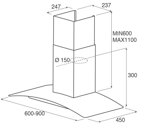 9064780 Вытяжка каминная Jetair TORY P 90 INX серебристый/прозрачный STDN-0032939 - Вид №1