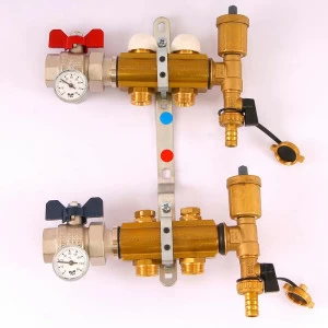 Коллекторная группа с кронштейнами, регулировочными и термостатическими вентилями TIEMME 1"x3/4"ЕК 2 выхода