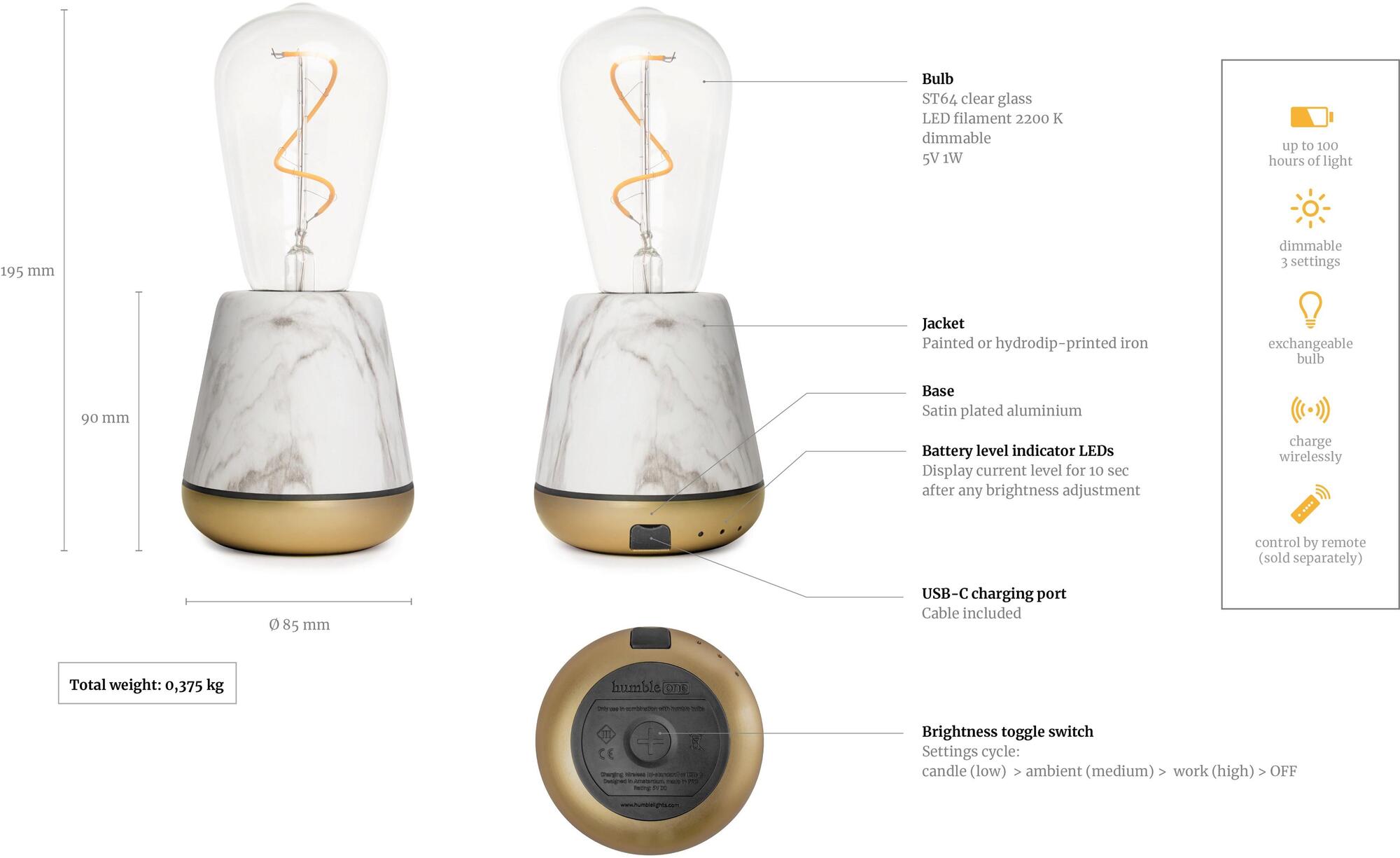 Humble Настольная беспроводная светодиодная лампа с диммером sun-id-1463333 - Вид №9