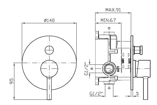 Однорычажный настенный смеситель для ванны / душа с переключателем Zucchetti Pan S ARCH-00086458 - Вид №11