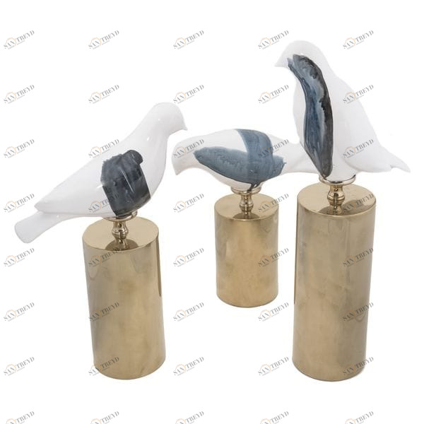 Статуэтка декоративная керамическая 37х8х15 см бело-голубая "Голубь" UNICO ПТИЦЫ 255464 Белый;золото;синий 